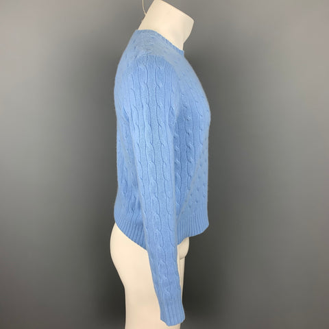 POLO by RALPH LAUREN Size S Light Blue Cable Knit Cashmere Crew-Neck Sweater
