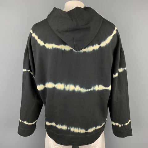 SANDRO Size XXL Black & Cream Tie Dye Cotton Hooded Sweatshirt