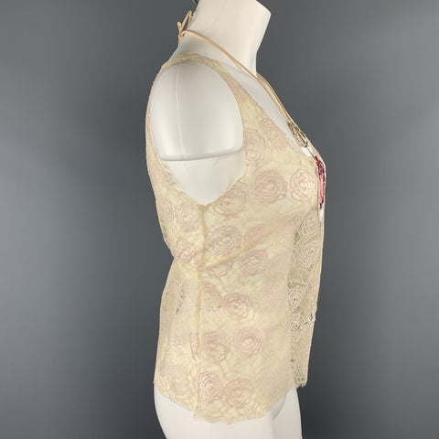 CHANEL Size 10 Beige Lace Glitter Ice Cream Martini Cruise 2004 Top