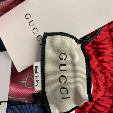 GUCCI Size XS Red Blue Stripe Viscose Horsebit Graphic Drawstring Shorts