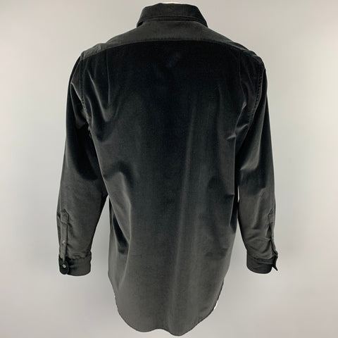 RALPH LAUREN Purple Label Size XL Black Cotton Velvet Button Up Long Sleeve Shirt