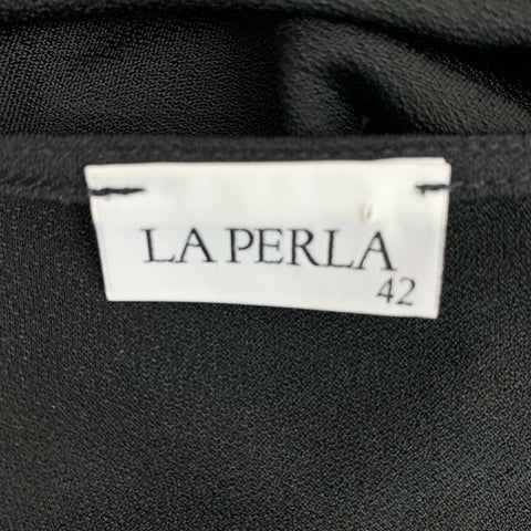 LA PERLA Size 6 Black Rayon & Spandex Crochet Cocktail Dress