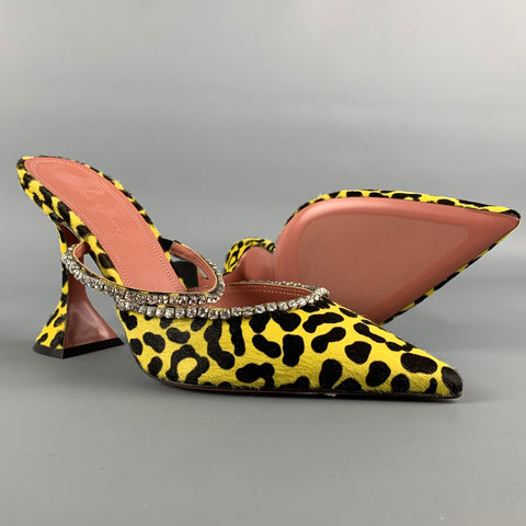 AMINA MUADDI Size 8 Yellow & Black Animal Print Pony Hair Leopard Pumps