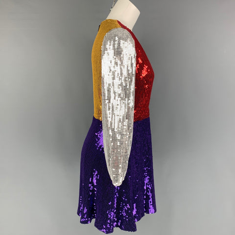 ALICE + OLIVIA Taille 6 Robe trapèze à paillettes en viscose multicolore
