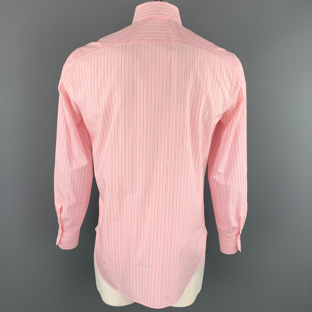BORRELLI Size M Pink Stripe Cotton Button Up Long Sleeve Shirt