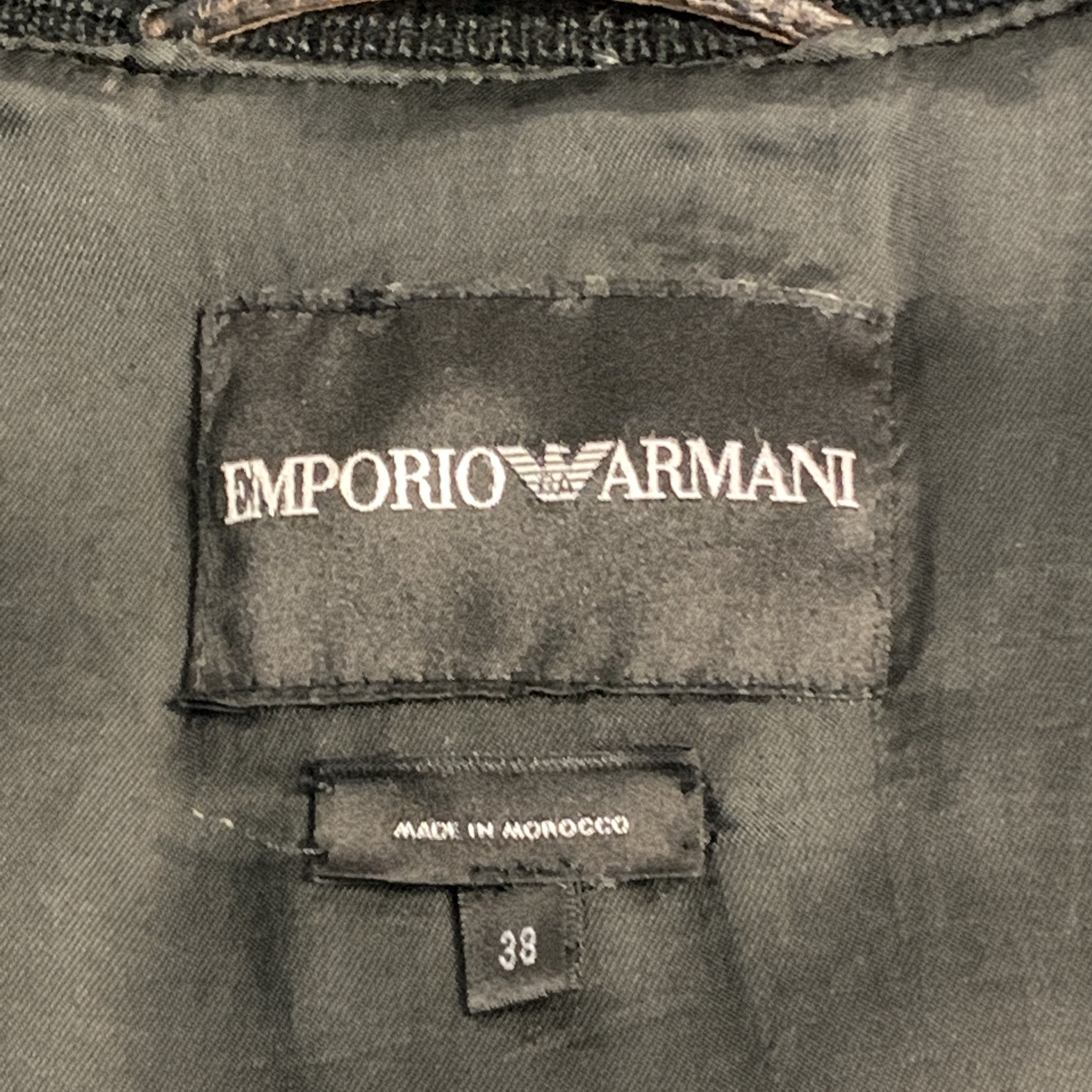 EMPORIO ARMANI Size S Black Leather Full Zip Patch Pockets