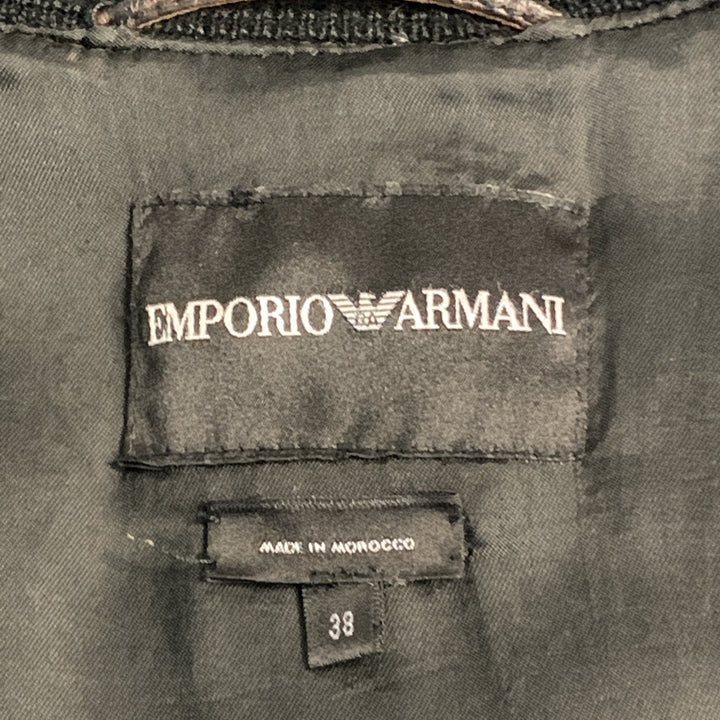 EMPORIO ARMANI Size S Black Leather Full Zip Patch Pockets Distressed Jacket