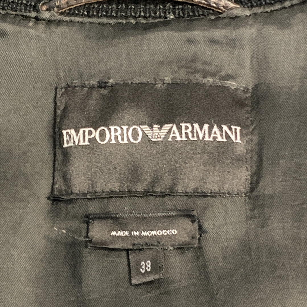 EMPORIO ARMANI Chaqueta desgastada con bolsillos de parche y cremallera completa de cuero negro talla S