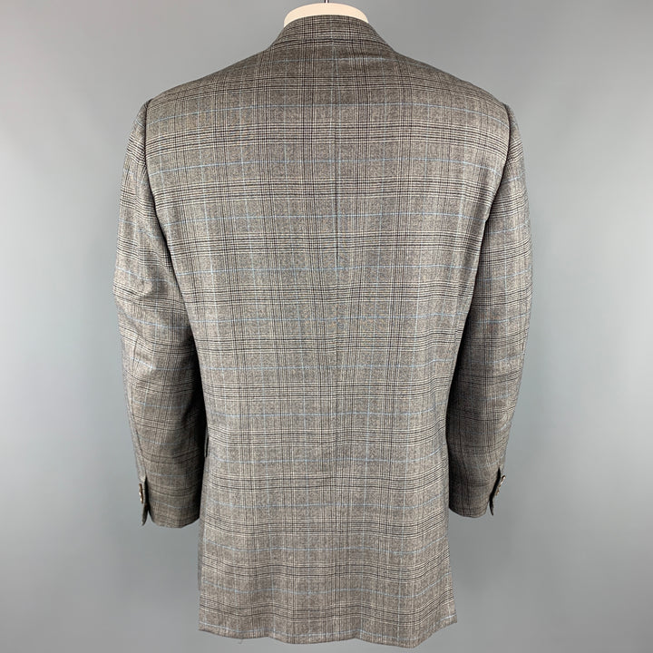 ERMENEGILDO ZEGNA Size 46 Plaid Gray Wool Notch Lapel Long Sport Coat