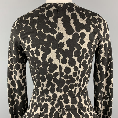 ISABEL DE PEDRO Size 4 Black & Grey Viscose Blend Spotted Peplum Long Sleeves  Dress