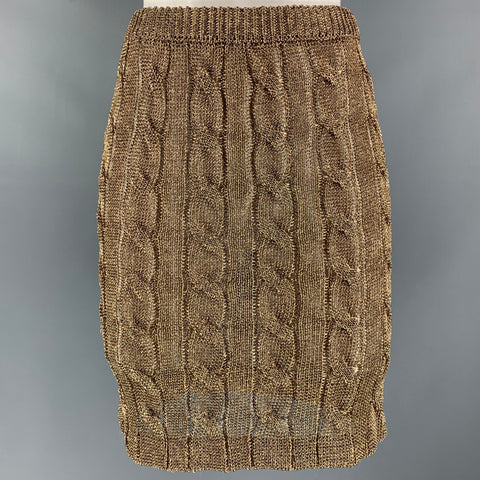 RALPH LAUREN Size S Gold Rayon Blend Cable Knit Knee-Length Skirt