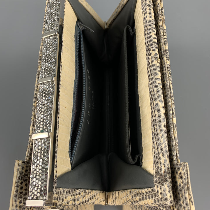 JERI RICE Beige Embossed Faux Leather Rhinestone Evening Handbag