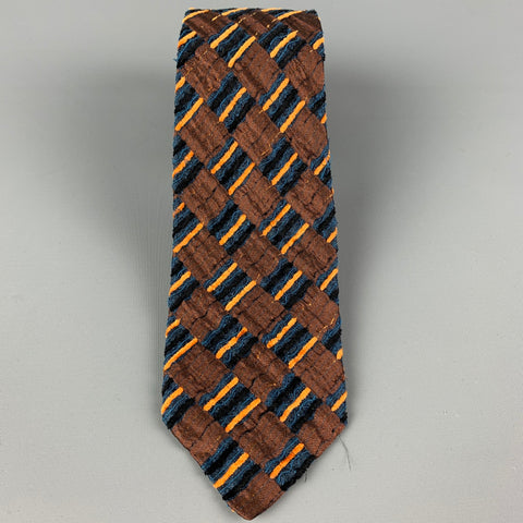 ROMEO GIGLI Brown Navy Orange Checkered Silk Blend Tie