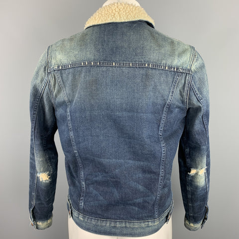 NSF Size XS Indigo Wash Distressed Denim Trucker Jacket