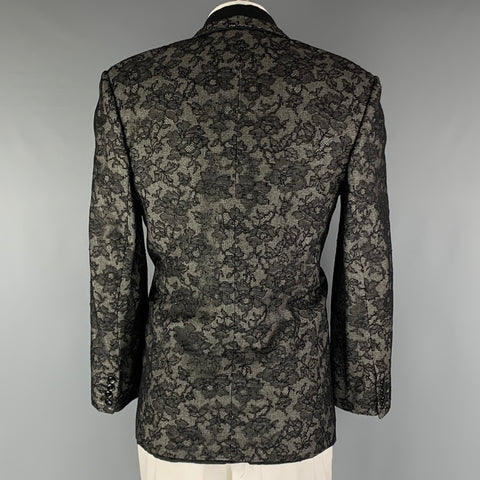 FABRICE Size 42 Black White Houndstooth Lace Shawl Collar Sport Coat