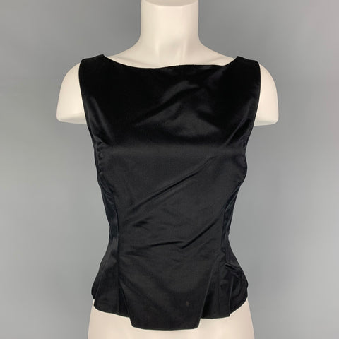 LILY SAMII Blusa sin mangas de satén negra talla M