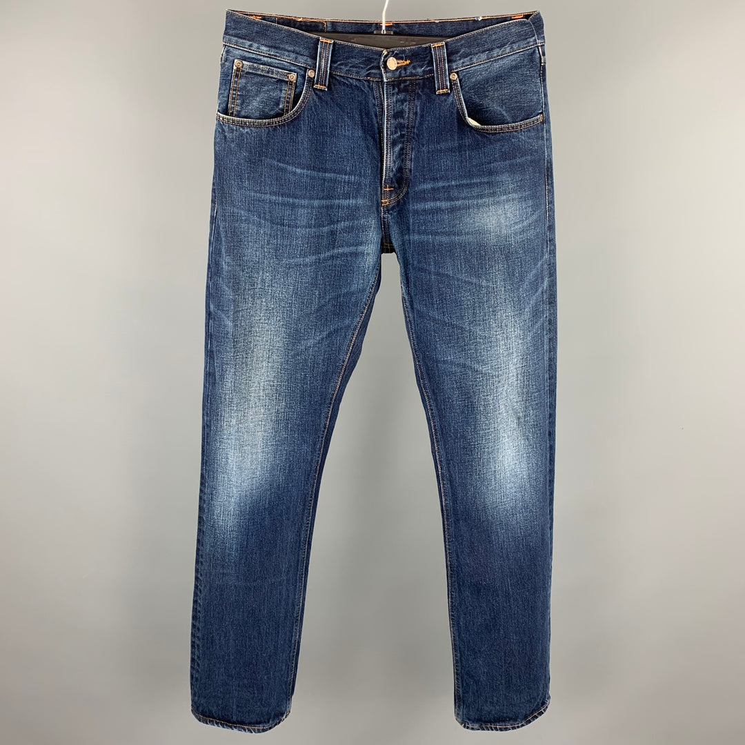 NUDIE JEANS Size 32 Indigo Washed Denim Button Fly Jeans