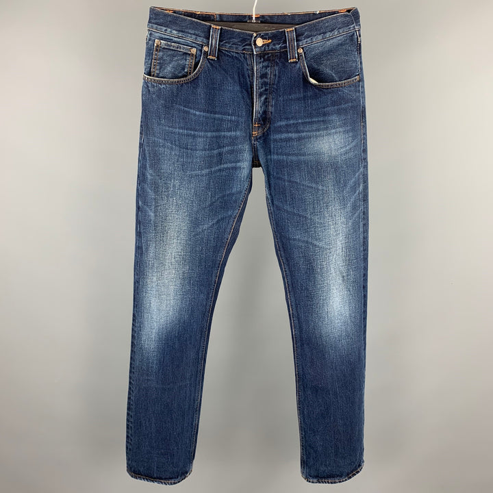 NUDIE JEANS Size 32 Indigo Washed Denim Button Fly Jeans