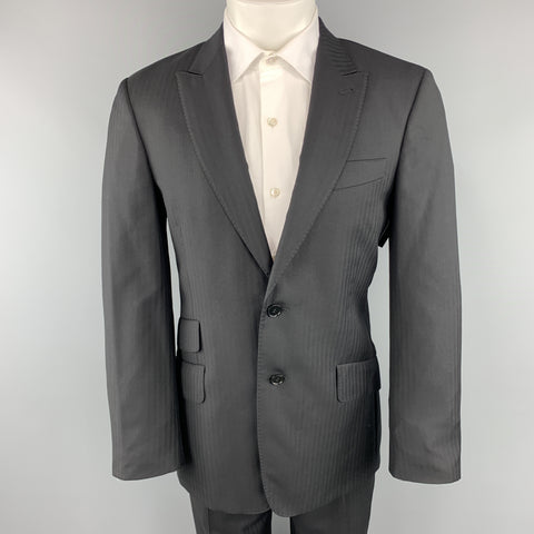 PAUL SMITH Taille 38 Costume à revers en laine à chevrons noir