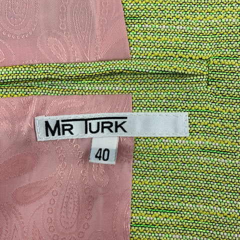 MR TURK Size 40 Green Yellow Woven Polyester Blend Notch Lapel Sport Coat