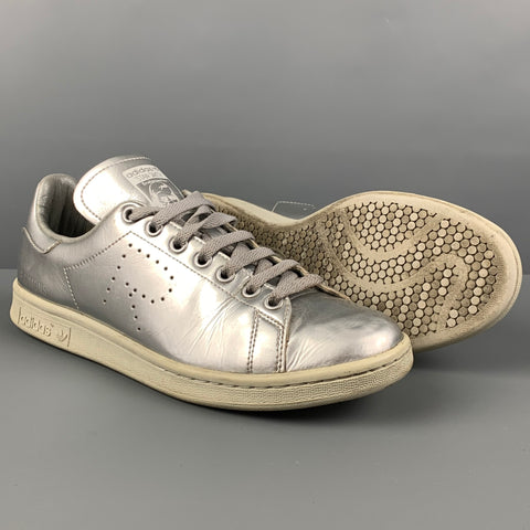 ADIDAS x RAF SIMONS Size 8.5 Silver Metallic Leather Low Top Sneakers