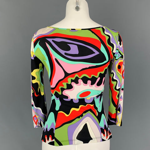 EMILIO PUCCI Taille 6 Haut de robe abstrait en rayonne multicolore à manches longues