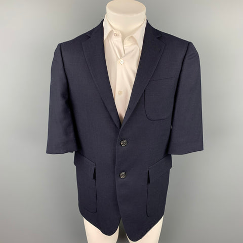 WOOSTER + LARDINI Size 40 Navy Wool Short Sleeve Notch Lapel Sport Coat