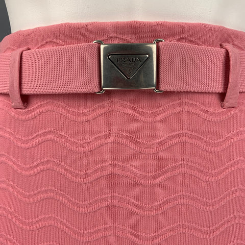 PRADA Size 0 Pink Polyester Textured Belted Shorts