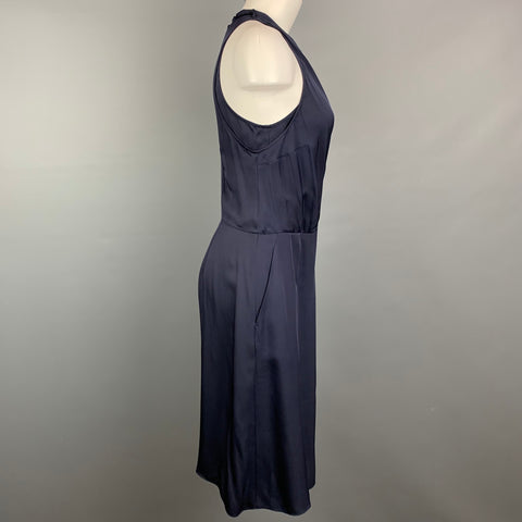 THEORY Size 12 Navy Silk Faux Wrap Sleeveless Dress