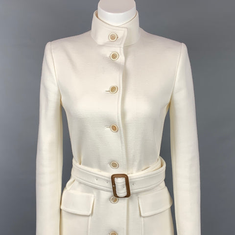 SAINT LAURENT SS 2021 Taille 4 Veste militaire ceinturée en mélange de laine crème