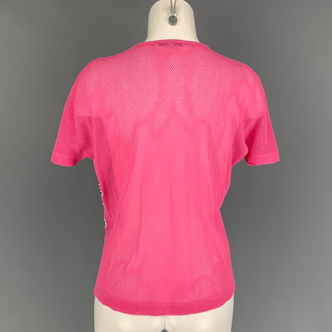 CARVEN Size S Pink Black White Cotton Blend Mesh Crew-Neck T-Shirt