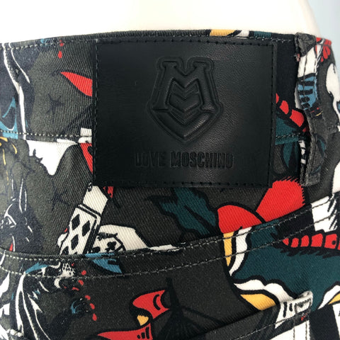 LOVE MOSCHINO Talla 4 Vaqueros de dibujos animados de algodón y elastano negro multicolor