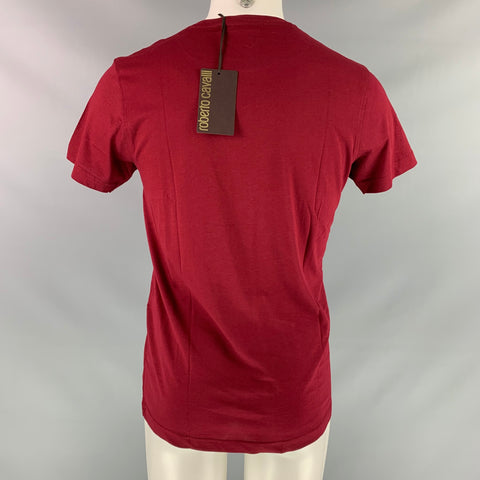 ROBERTO CAVALLI Size M Burgundy White Graphic Cotton Short Sleeve Shirt