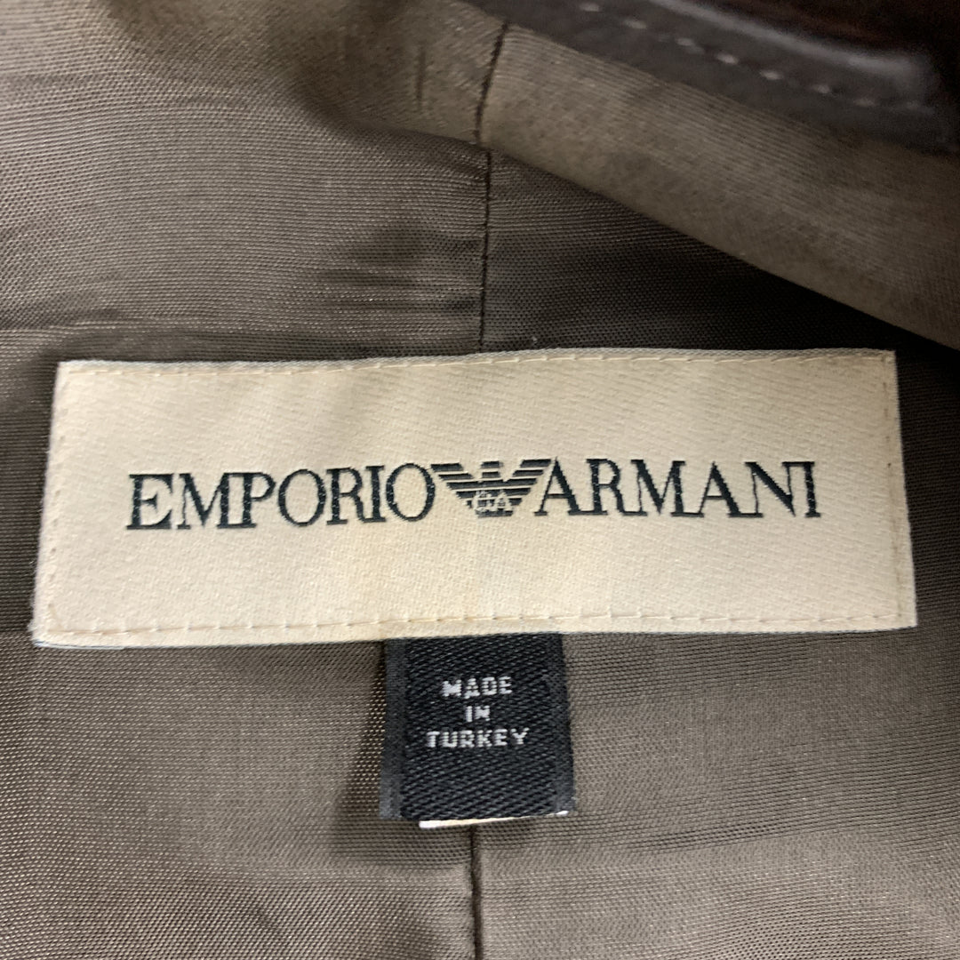 EMPORIO ARMANI Size L Brown Solid Leather Asymmetrical Coat