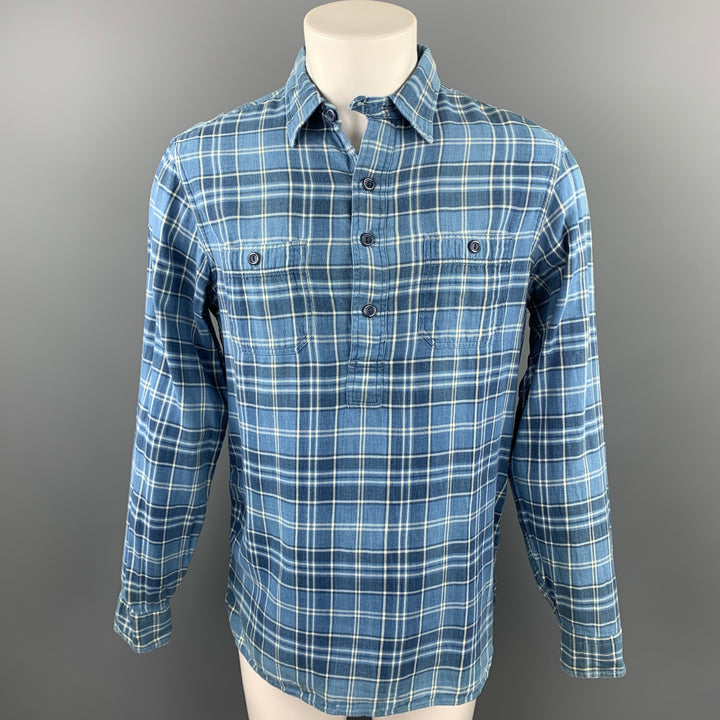 RRL by RALPH LAUREN Size M Blue Plaid Cotton Button Up Long Sleeve Shirt