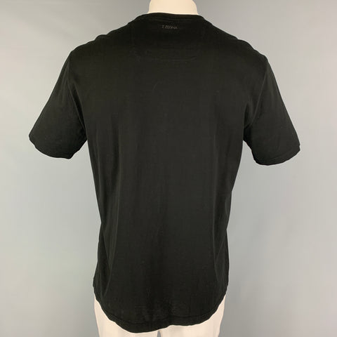 Z ZEGNA Size XL Black Print Cotton Crew-Neck T-shirt