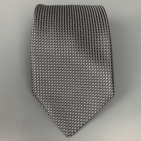 ERMENEGILDO ZEGNA Slate & Silver Zig-Zag Silk Tie