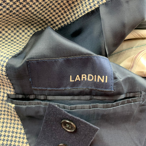 LARDINI Size 42 Regular Black & Beige Houndstooth Silk / Linen Double Breasted Suit