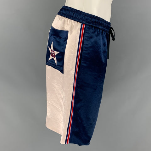 GUCCI Size M Blue Beige Color Block Acetate Athletic Shorts