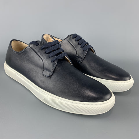 BARNEY'S NEW YORK Baskets basses à lacets en cuir bleu marine taille 13