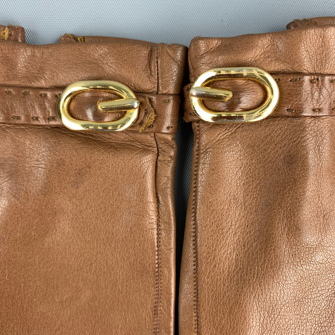 LOEWE Tan Leather Gold Buckle Gloves