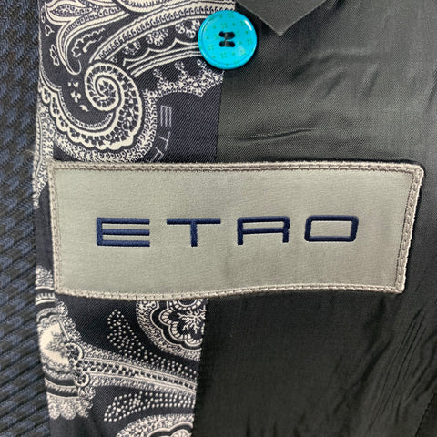 ETRO Size 38 Black Navy Mixed Fabrics Wool Peak Lapel Sport Coat