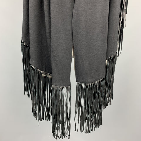 ADRIENNE LANDAU Solid Black Wool Leather Trim Shawl