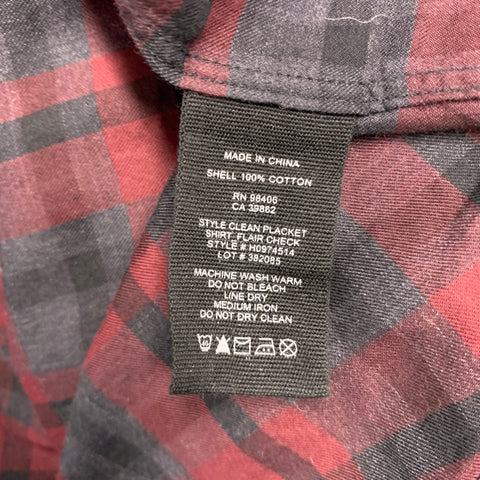 THEORY Size M Burgundy Charcoal Plaid Cotton Button Up Long Sleeve Shirt
