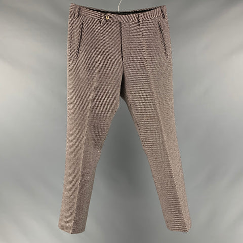 GUCCI Taille 32 Pantalon habillé en laine polyamide à pois crème marron devant plat