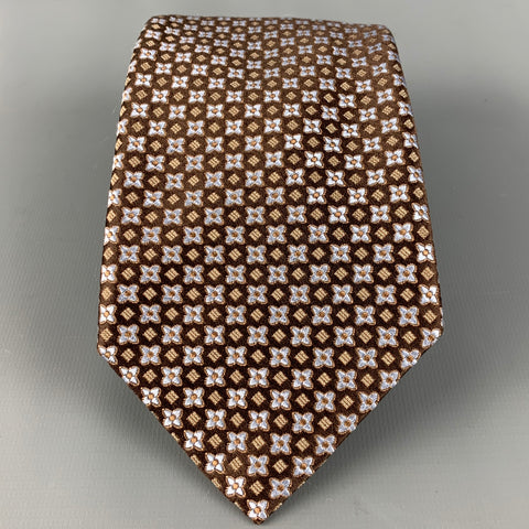 CANALI Brown Light Blue Abstract Floral Silk Tie