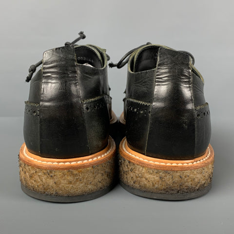 OFFICINE CREATIVE Size 11 Black Perforated Leather Wingtip Lace Up Shoes