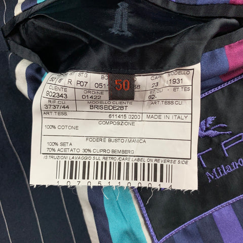 ETRO Size 40 Navy Pinstripe Cotton Notch Lapel Sport Coat