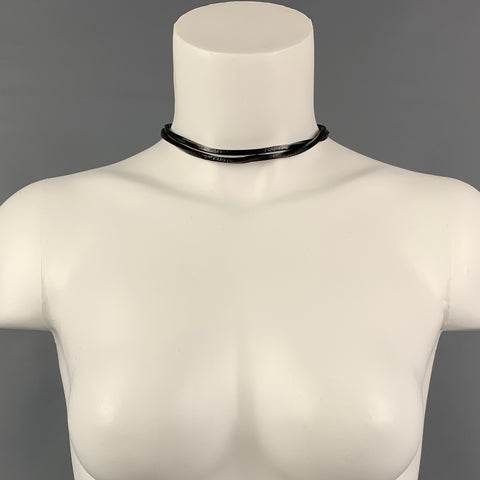 PRADA Black Gunmetal Patent Leather Necklace