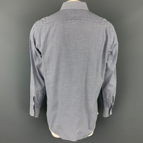 TOM FORD Size XL Navy & White Window Pane Cotton Button Up Long Sleeve Shirt